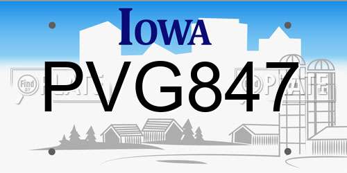PVG847 Iowa License Plate