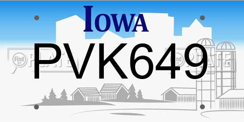 PVK649 Iowa License Plate