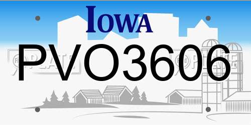 PVO3606 Iowa License Plate