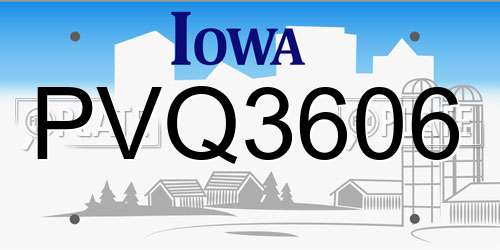 PVQ3606 Iowa License Plate