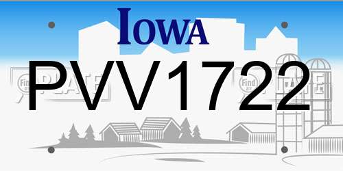 PVV1722 Iowa License Plate