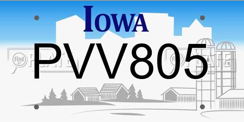 PVV805 Iowa License Plate