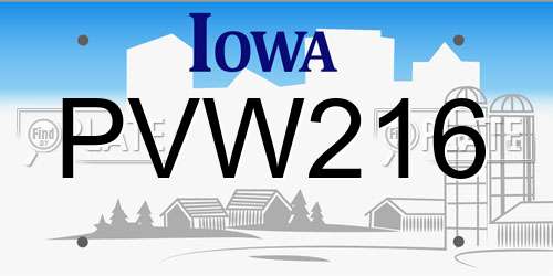 PVW216 Iowa License Plate