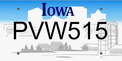 PVW515 Iowa License Plate