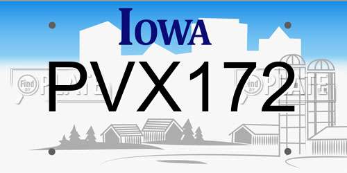PVX172 Iowa License Plate