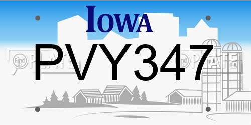 PVY347 Iowa License Plate
