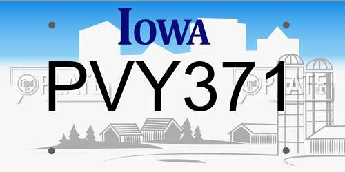 PVY371 Iowa License Plate