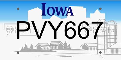 PVY667 Iowa License Plate