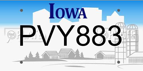 PVY883 Iowa License Plate