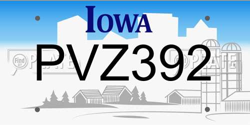 PVZ392 Iowa License Plate