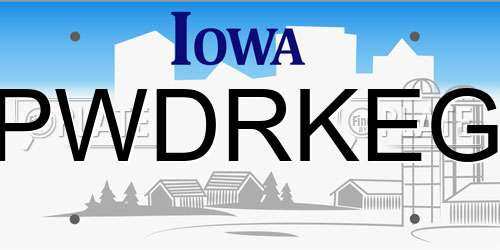 PWDRKEG Iowa License Plate
