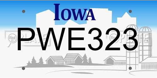 PWE323 Iowa License Plate