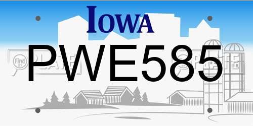 PWE585 Iowa License Plate