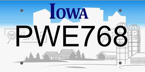 PWE768 Iowa License Plate