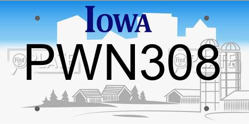 PWN308 Iowa License Plate