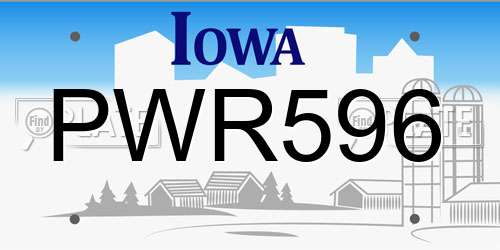 PWR596 Iowa License Plate