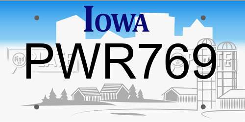 PWR769 Iowa License Plate