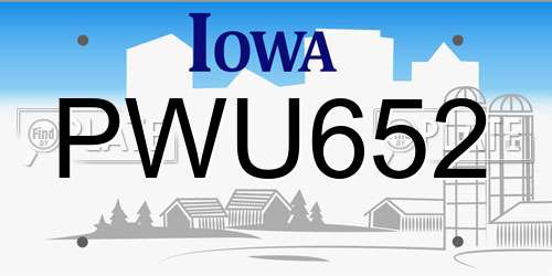 PWU652 Iowa License Plate