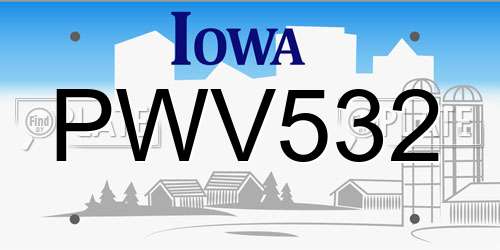 PWV532 Iowa License Plate