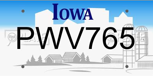 PWV765 Iowa License Plate