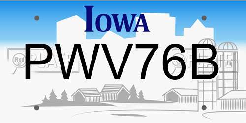 PWV76B Iowa License Plate