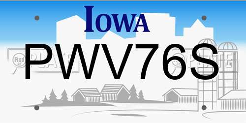 PWV76S Iowa License Plate