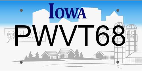 PWVT68 Iowa License Plate