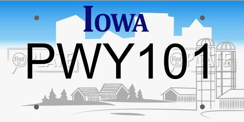 PWY101 Iowa License Plate