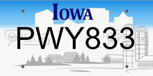 PWY833 Iowa License Plate