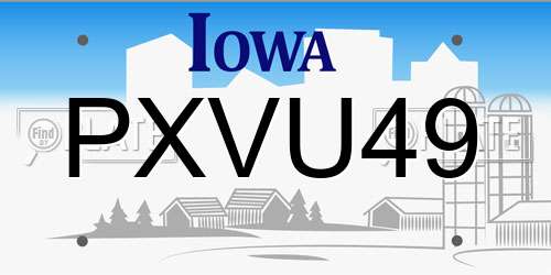 PXVU49 Iowa License Plate