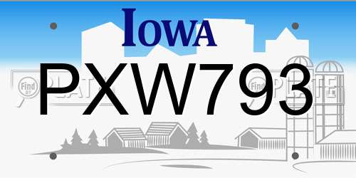 PXW793 Iowa License Plate