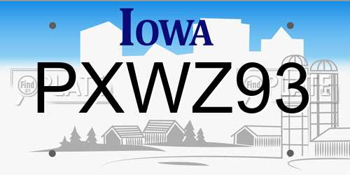 PXWZ93 Iowa License Plate