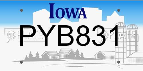 PYB831 Iowa License Plate