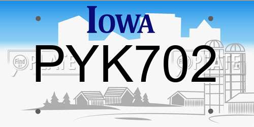 PYK702 Iowa License Plate