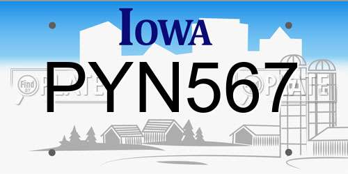 PYN567 Iowa License Plate