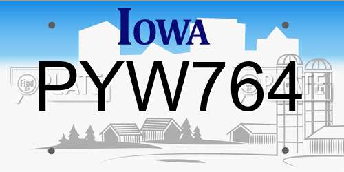 PYW764 Iowa License Plate