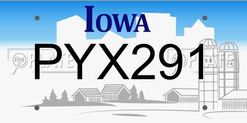 PYX291 Iowa License Plate