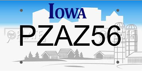 PZAZ56 Iowa License Plate