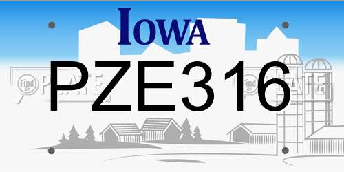 PZE316 Iowa License Plate