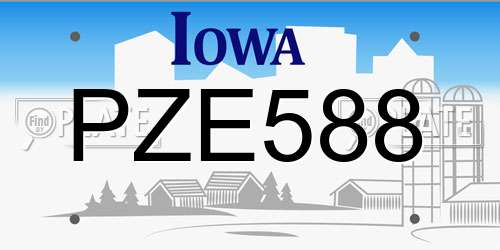 PZE588 Iowa License Plate