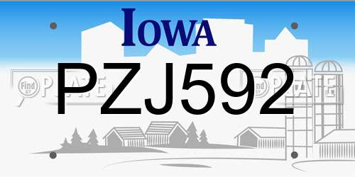 PZJ592 Iowa License Plate