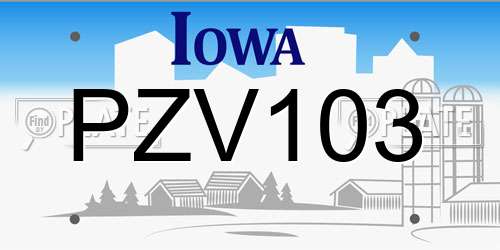 PZV103 Iowa License Plate