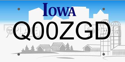Q00ZGD Iowa License Plate