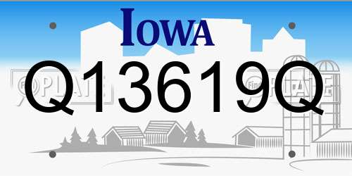 Q13619Q Iowa License Plate