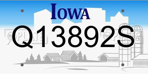 Q13892S Iowa License Plate