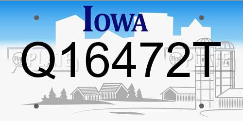 Q16472T Iowa License Plate