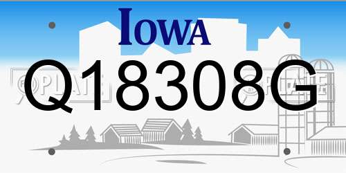 Q18308G Iowa License Plate
