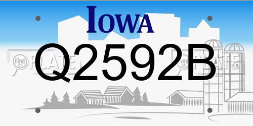 Q2592B Iowa License Plate