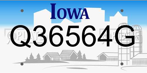 Q36564G Iowa License Plate