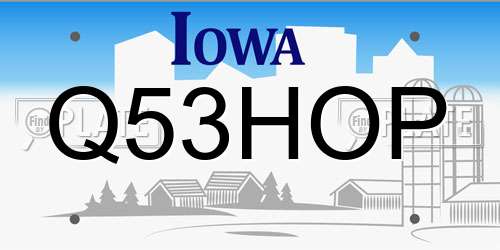 Q53HOP Iowa License Plate